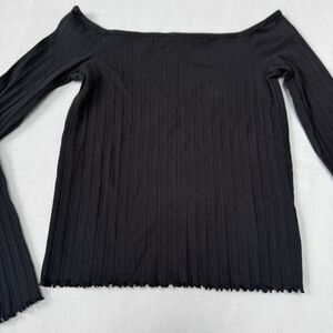 American Eagle Women's Black Off-the-Shoulder Cropped Long Sleeve Top Size S